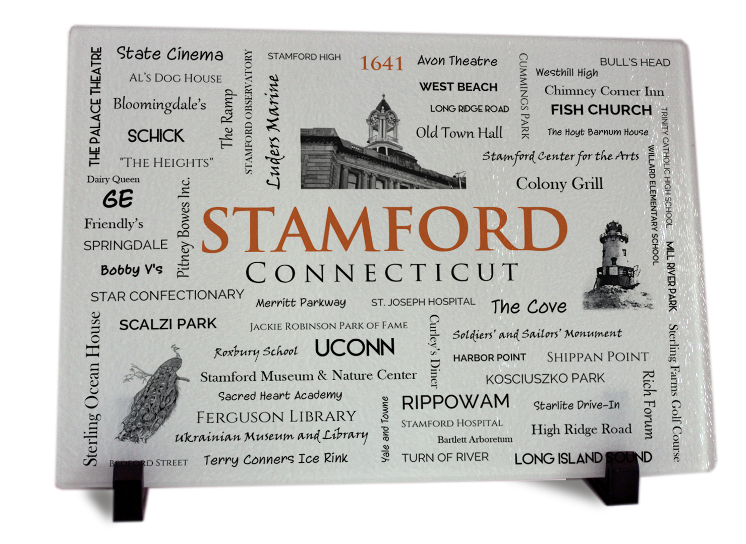 Stamford CT Word Art Cutting Board Display