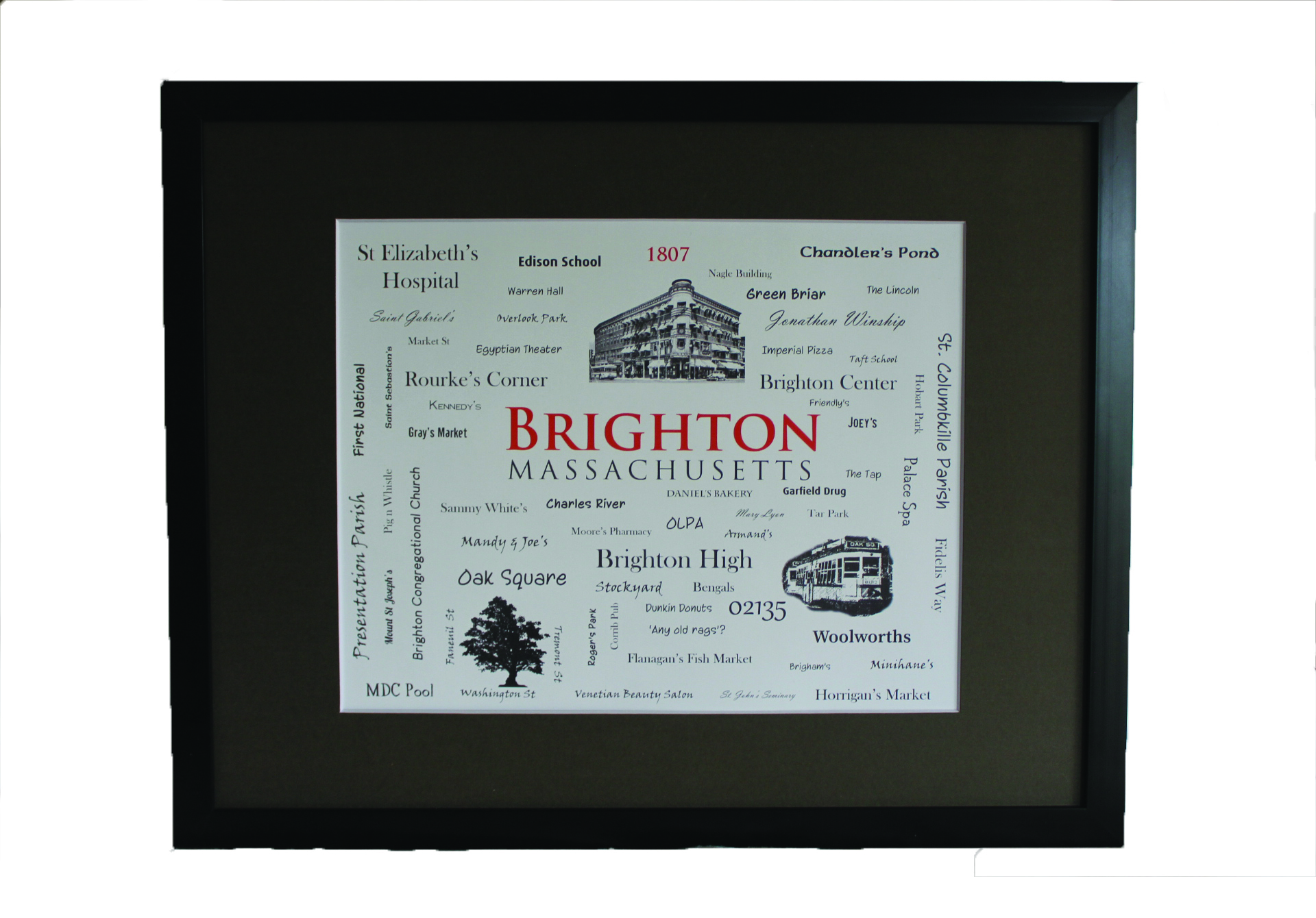 Brighton MA word art framed print