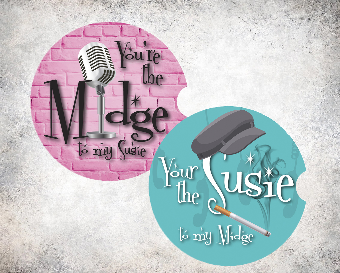 Midge and Susie Car Coaster Set