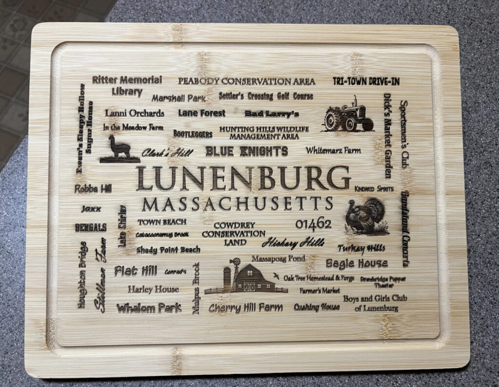 Lunenburg Word Art Charcuterie Board