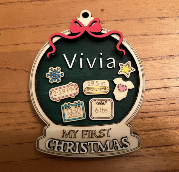 Baby's First Ornament Globe, Tree, Bottle, Mistletoe, Train, Stocking or Winnie shapes